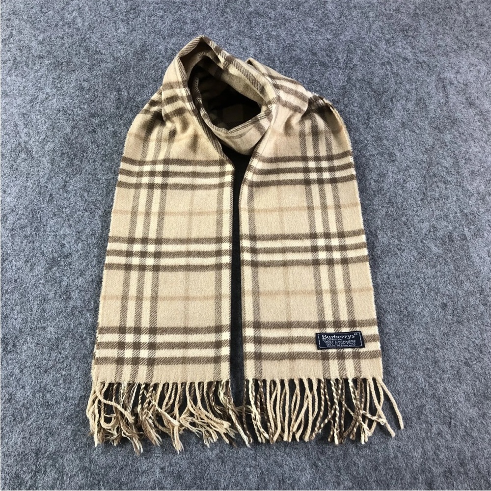 [SOLD] VINTAGE Authentic Burberrys Of London 100% Cashmere Scarf Tan Nova Check